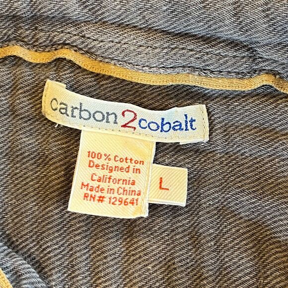 Carbon 2 Cobalt Grey Yellow Button Front Plaid Shirt Large Cotton **Flaw - Picture 3 of 11